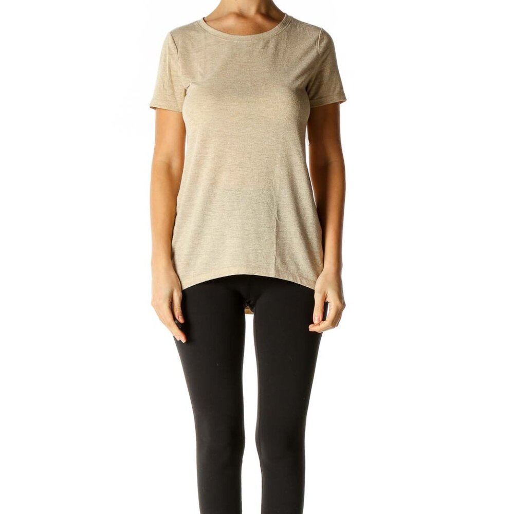Halogen Beige Textured Casual T-Shirt - Picture 1 of 3